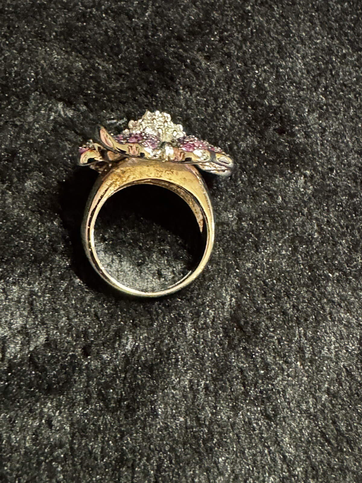 Cocktail Ring Sterling Silver .925 Purple Floral Pave Setting Size 6