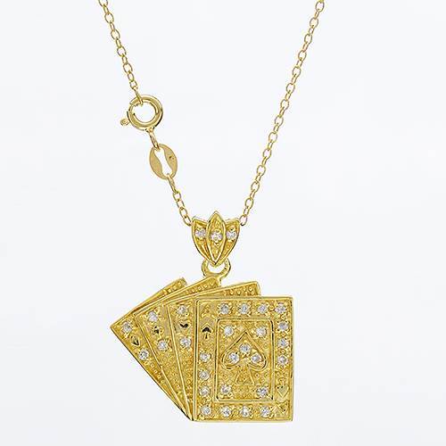 Deck of Cards Necklace With 0.96ctw Cubic zirconia in 10K/925 Gold plated Silver