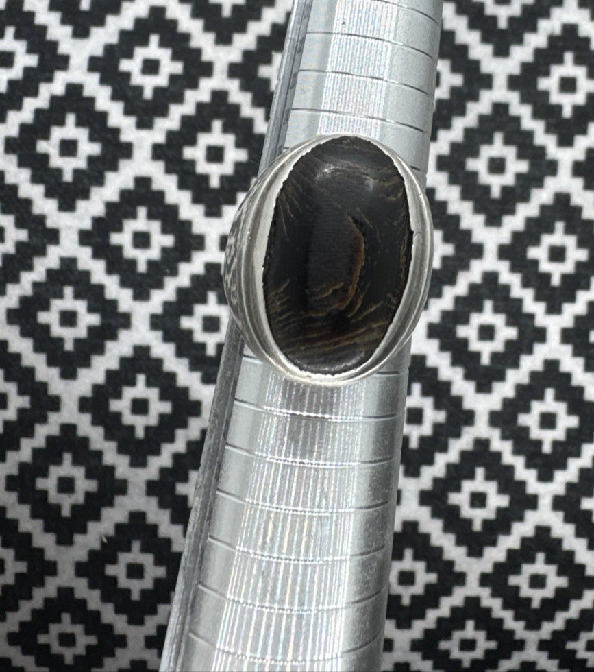 Vintage Copper Black Obsidian 925 Sterling Silver Ring