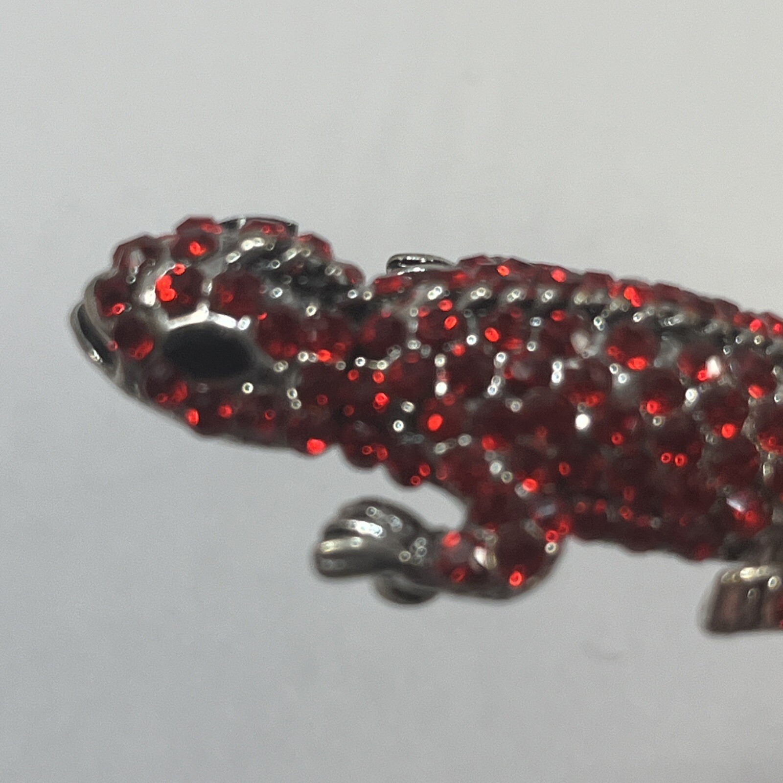 Gecko Red Rhinestone Lizard Pendant 2.25 In Silver