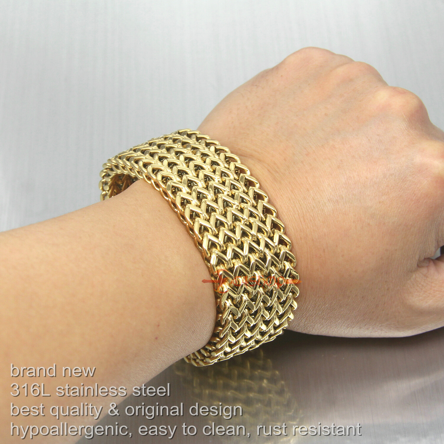Heavy Stainless Steel Mesh Franco Chain Cuban Men Bracelet Gold Plated 30mm Wide