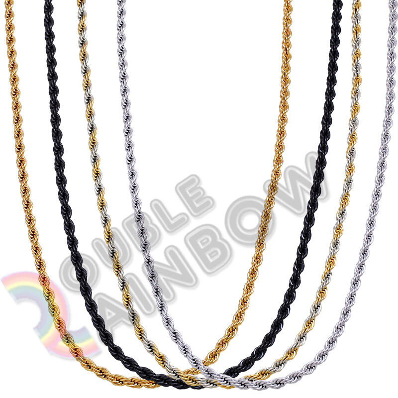 Men Stainless Steel Gold/Silver/Black Plated 2mm/3mm/4mm/5mm Rope Necklace Chain