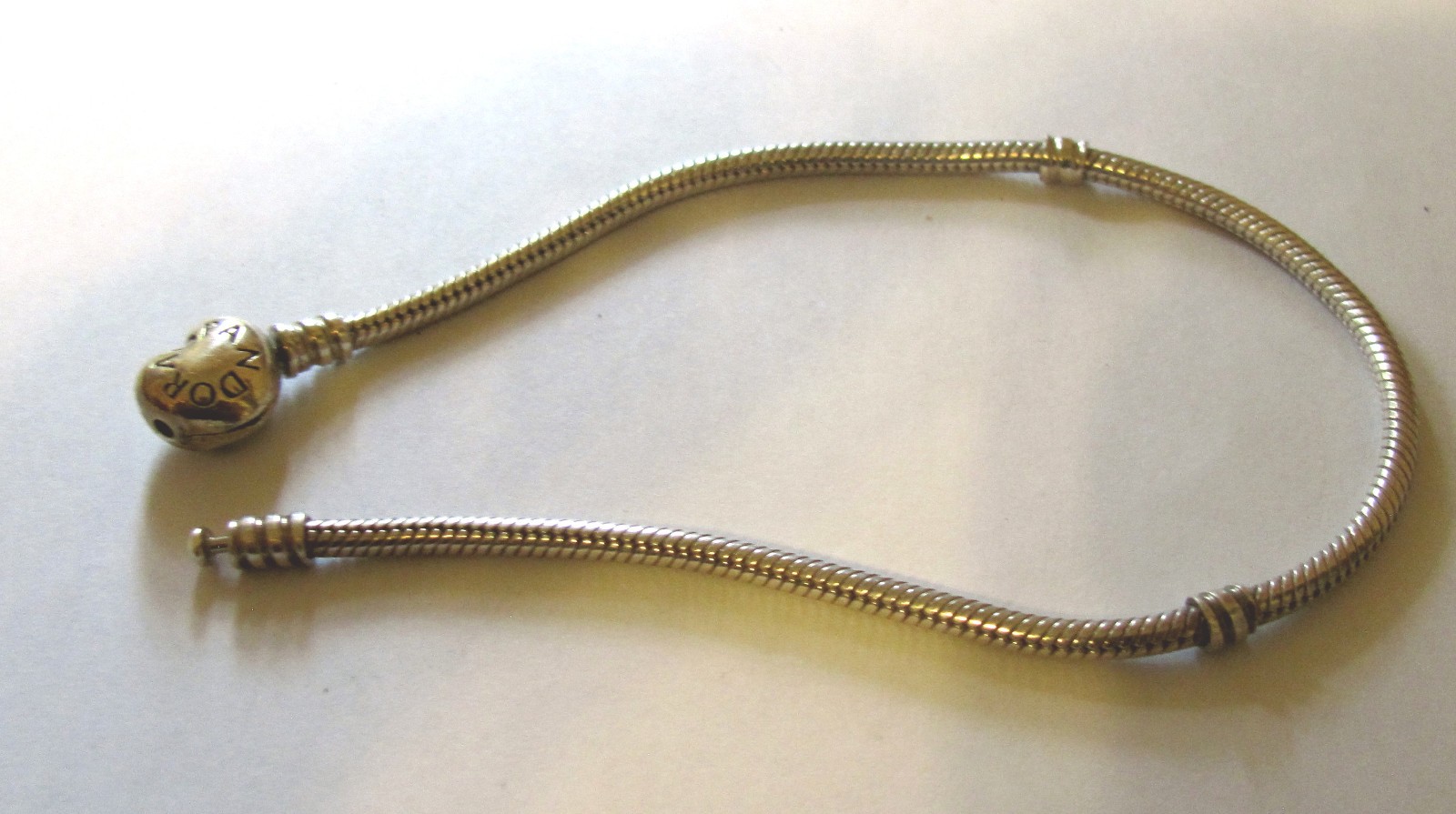 Pandora Sterling Silver Heart Clasp Snake Chain Bracelet #590719 Long 9.1 inches
