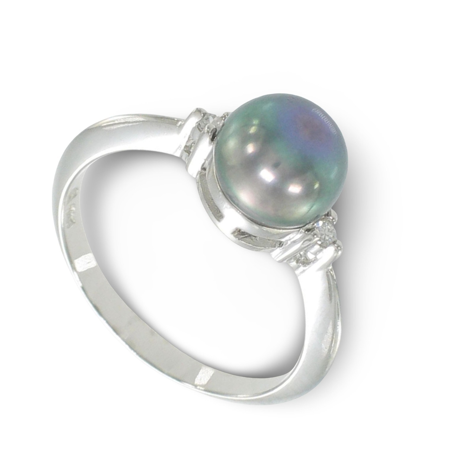 Solid 925 Silver Black Cultured Pearl Ring w/ Twin Cubic Zirconia Accents – TPJ