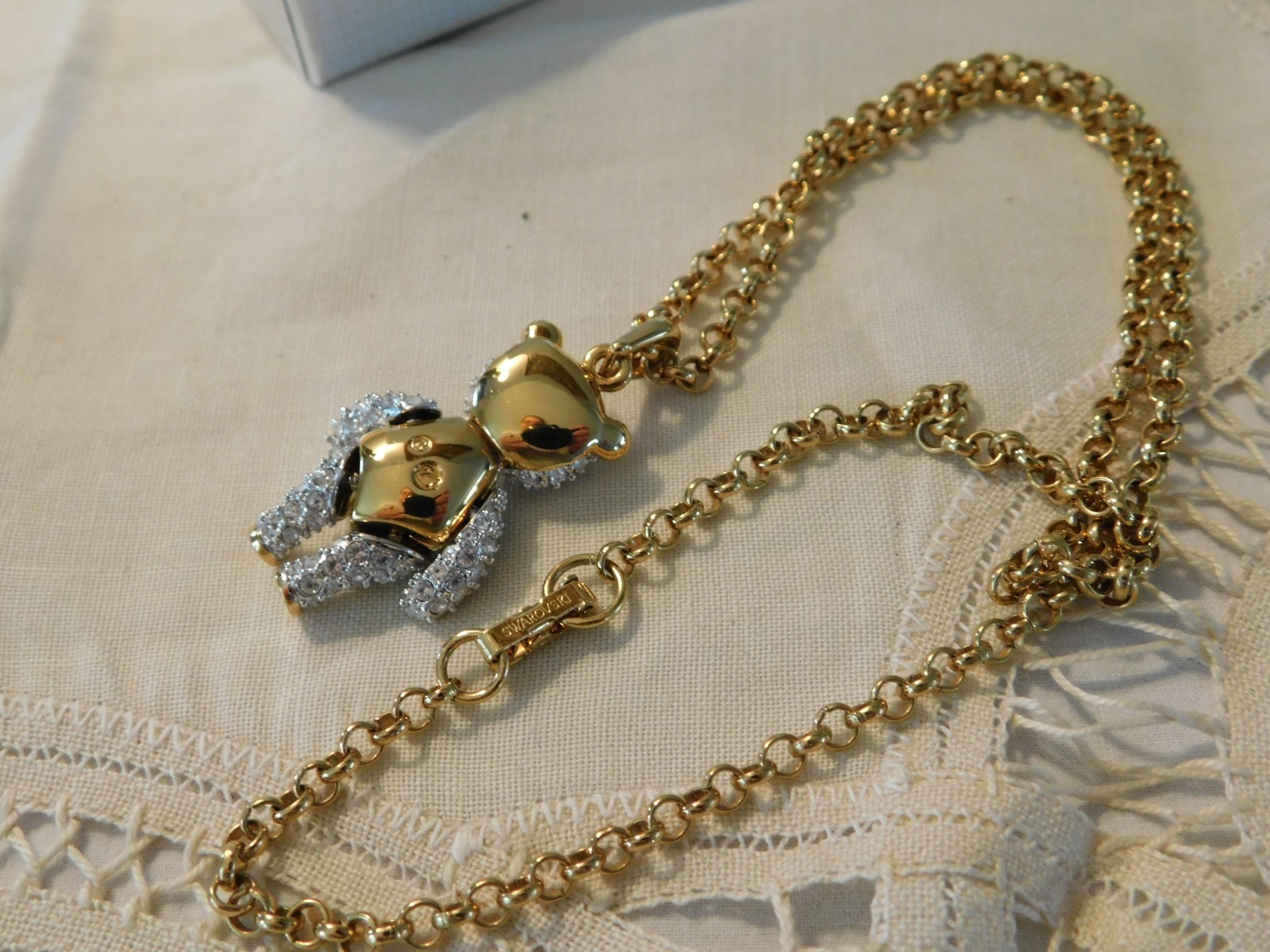 Authentic Swarovski Crystal Teddy Bear Jointed Pendant Necklace