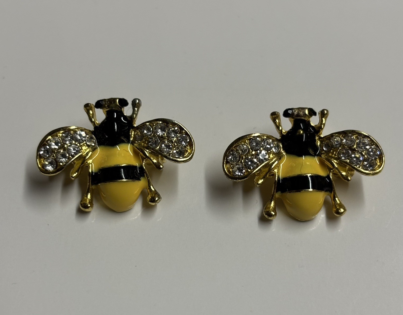 Bumblebee Brooch Gold Tone Rhinestone Bee Pin Yellow Black Enamel Cute set