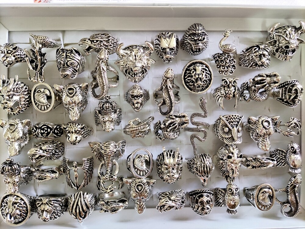 Wholesale 20pcs Exaggerated Ferocious Animal Biker Rock Ring Man Cool Jewelry