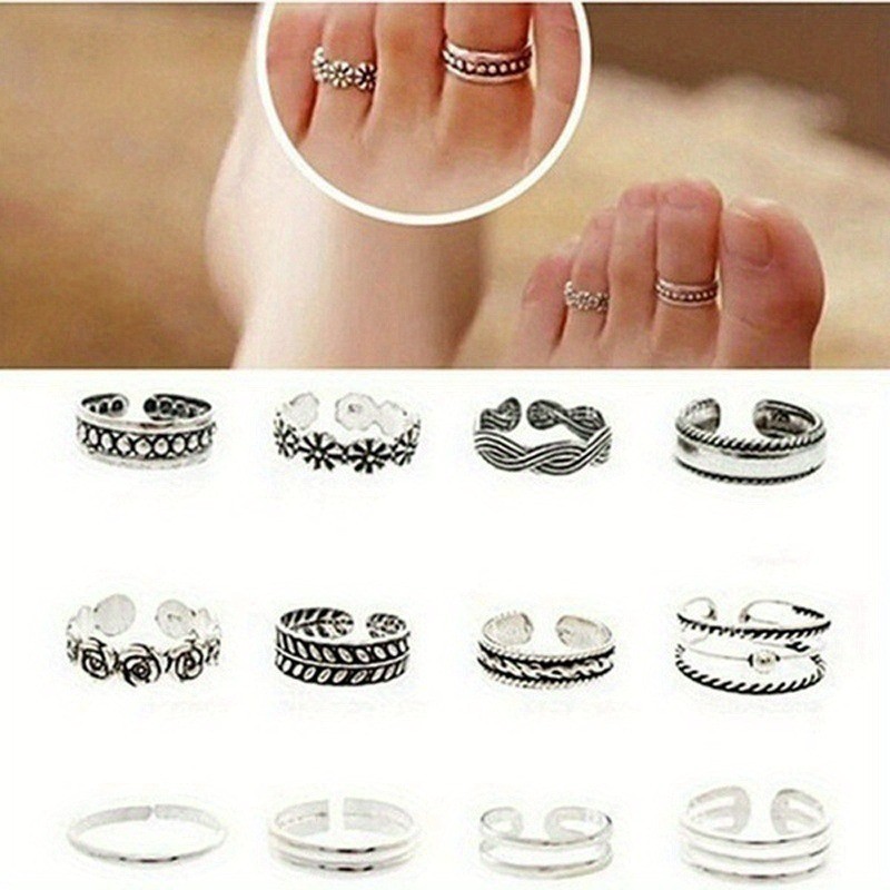 24Pcs/Set Toe Rings Women Boho Retro Open Toes Rings Summer Beach Foot Jewelry