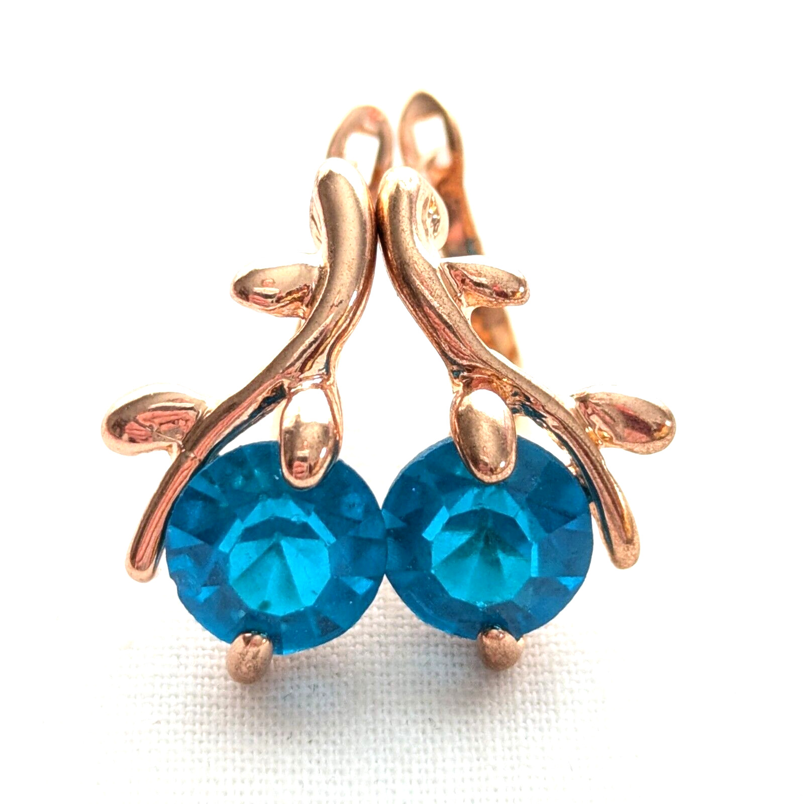 Abstract Flower Stud Earrings Faux Rose Gold Blue Zircon Dainty Nature Jewelry