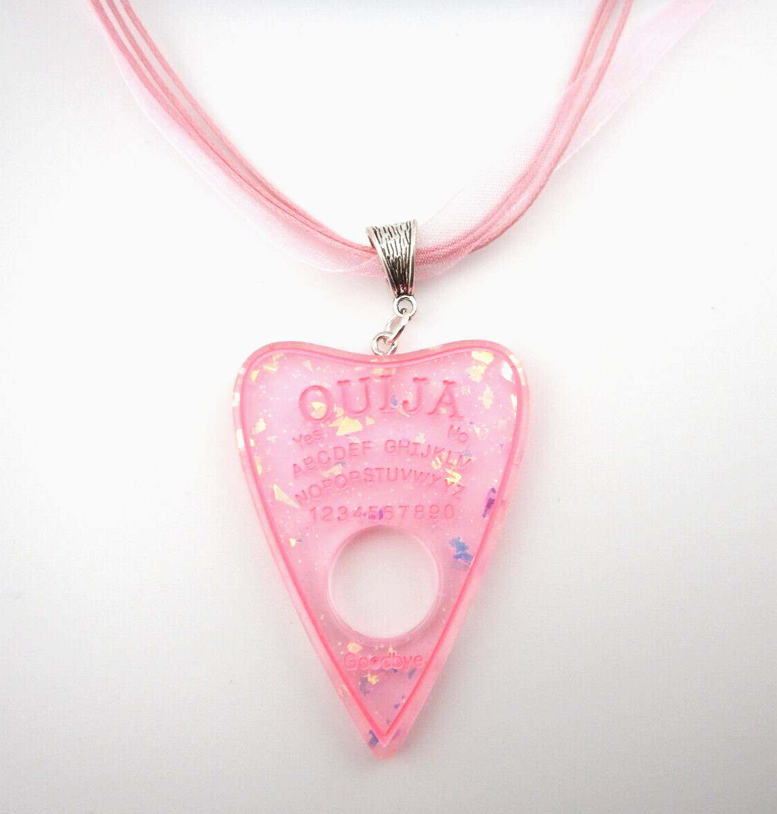 PINK GLITTER OUIJA PLANCHETTE CHOKER NECKLACE gothic spirit board occult 4D