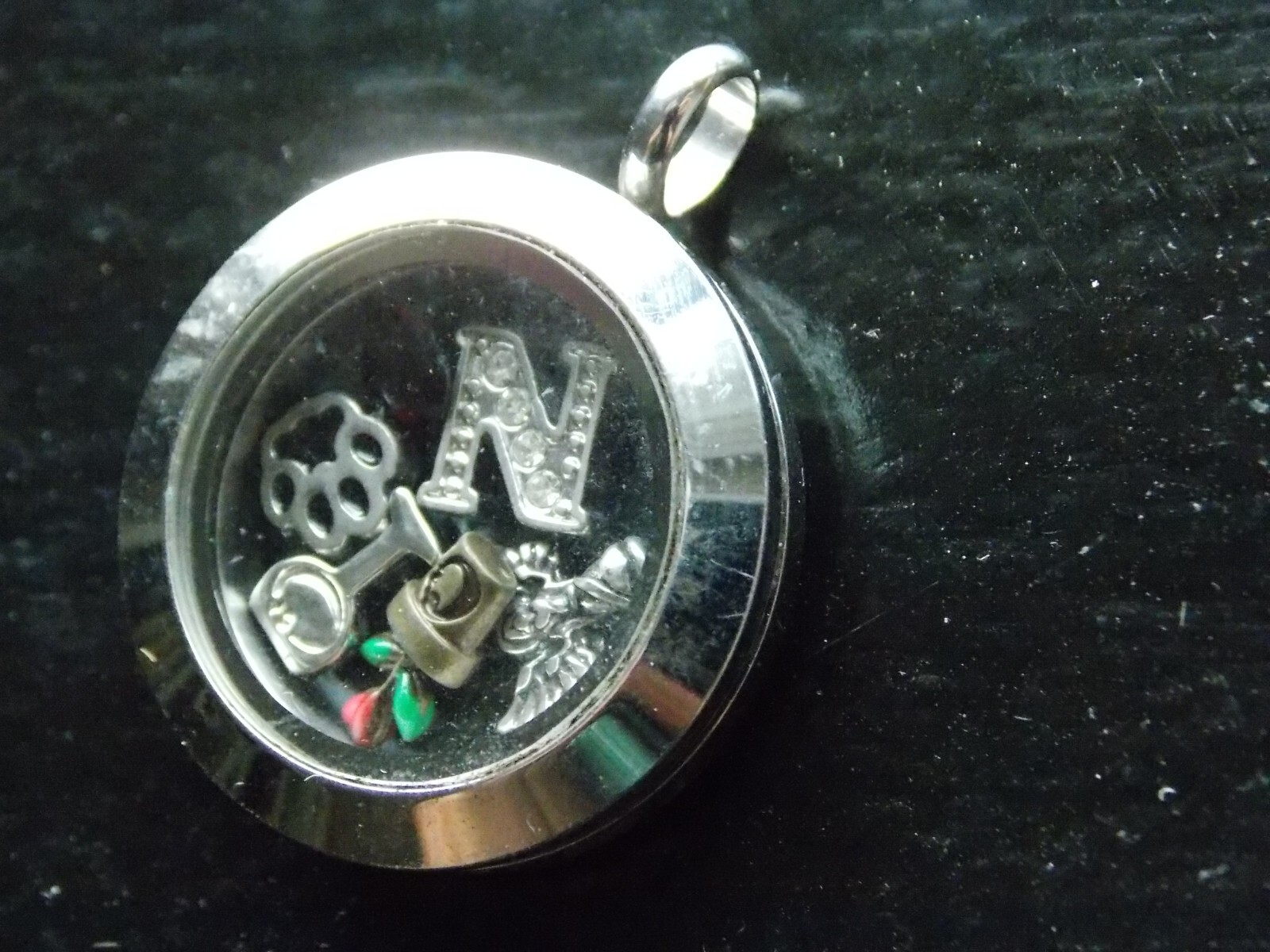 Origami Owl Silver Pendant: Letter N Paw Print Wine Glass Red Stone Flower Angel