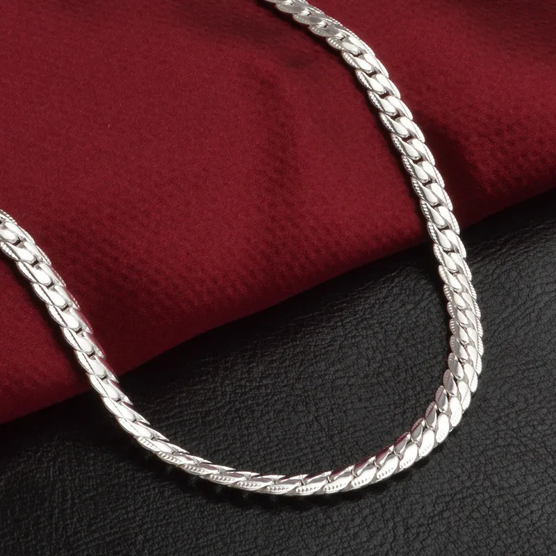 925 Sterling Silver 5mm Side Chain 16/18/20/22/24 Inch Necklace For Woman Men Fa