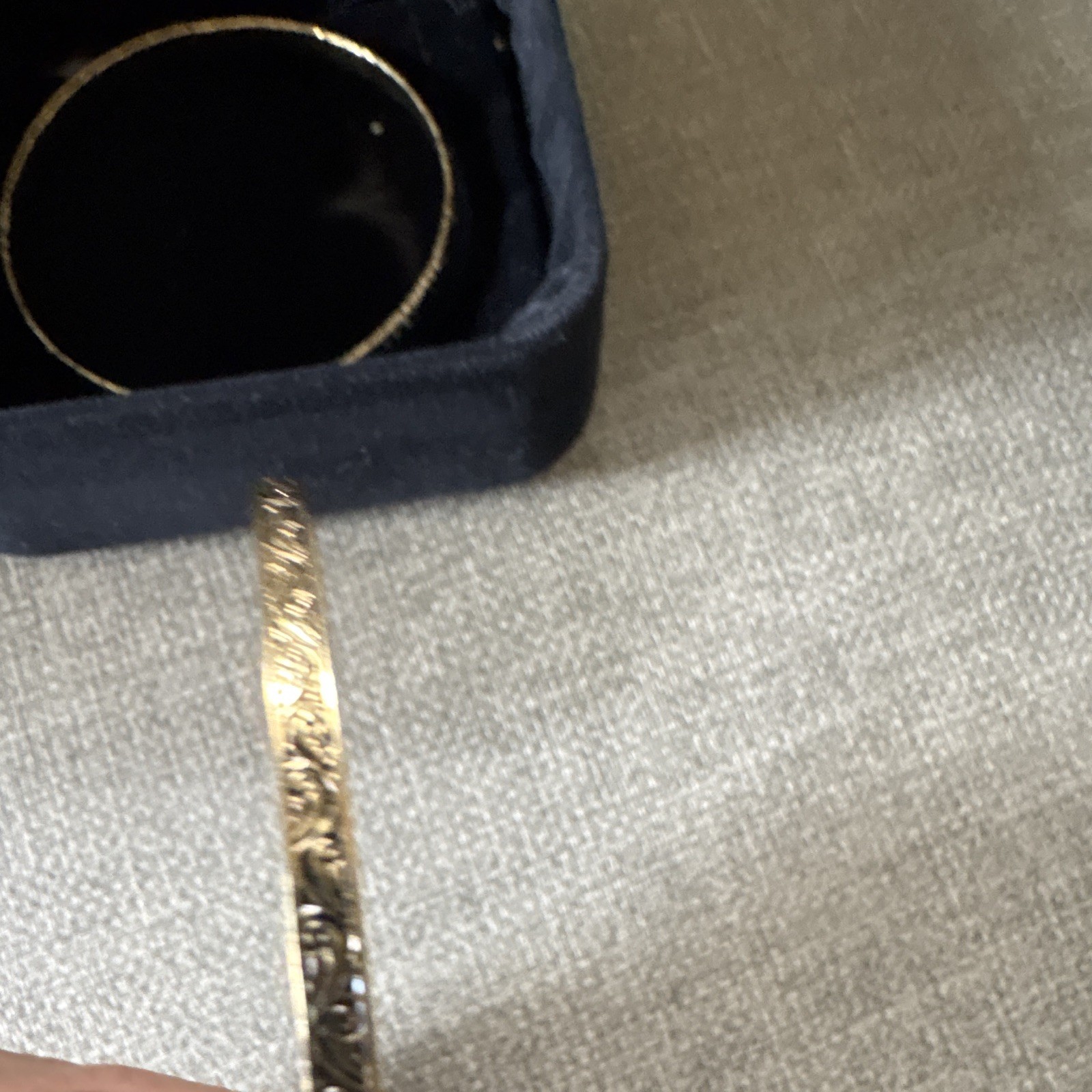 Gold Tone Metal Round Bracelet Engraved Floral Etched, Latch Back