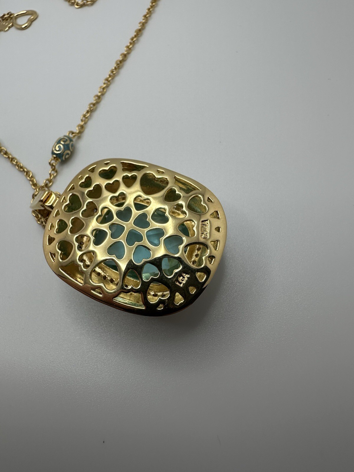 Lauren G Adams LGS Aqua Blue Enamel Moroccan 5.5cm Pendant Necklace 36” JB20