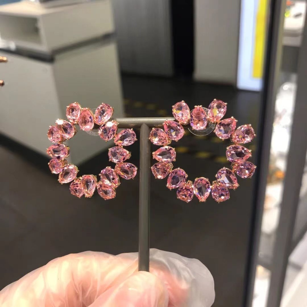 Swarovski Millenia Hoop Earrings Octagon Pear Cut Pink Clear Crystal Gift