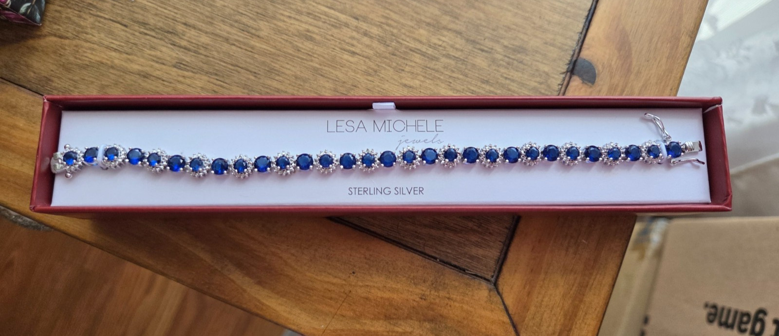 New Sterling Silver Simulated Sapphire Tennis Bracelet