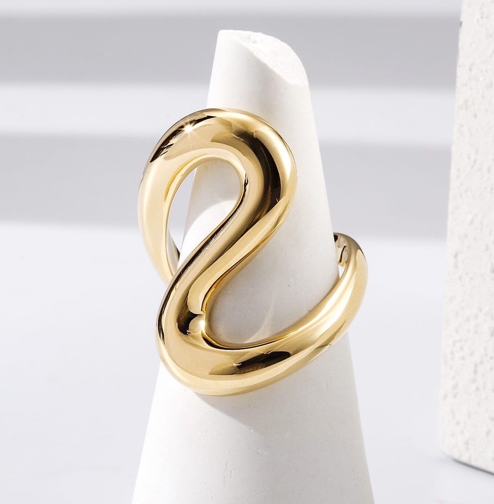 Stainless Steel Gold Wave Fashion Ring Women Size 6,7,8 and 9