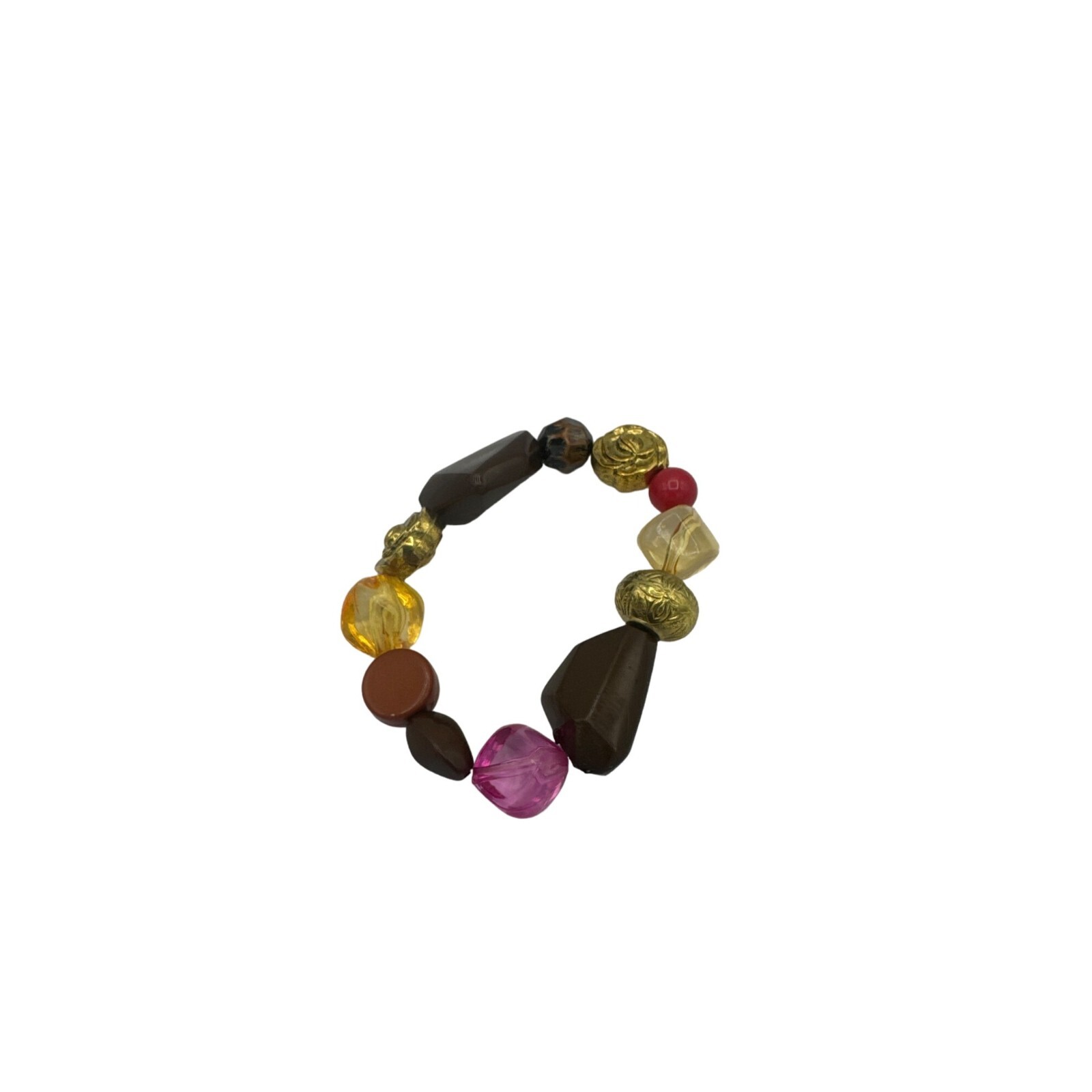 Multi colored Plastic and Metal Assorted Bead Stretch Bracelet