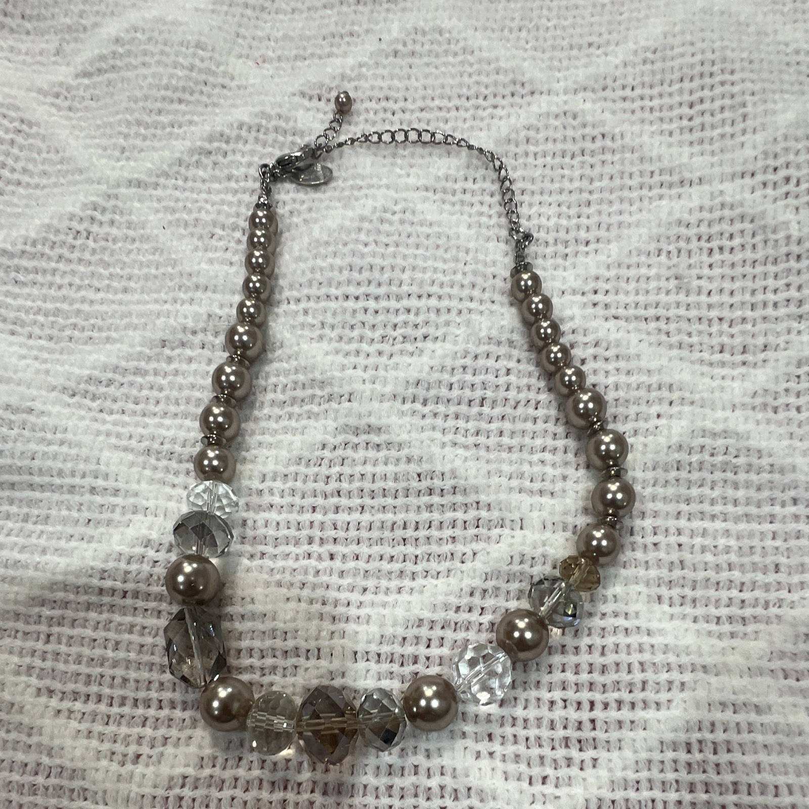 White House Black Market Brown Simulated Pearl Crystal Beaded Necklace Adjust