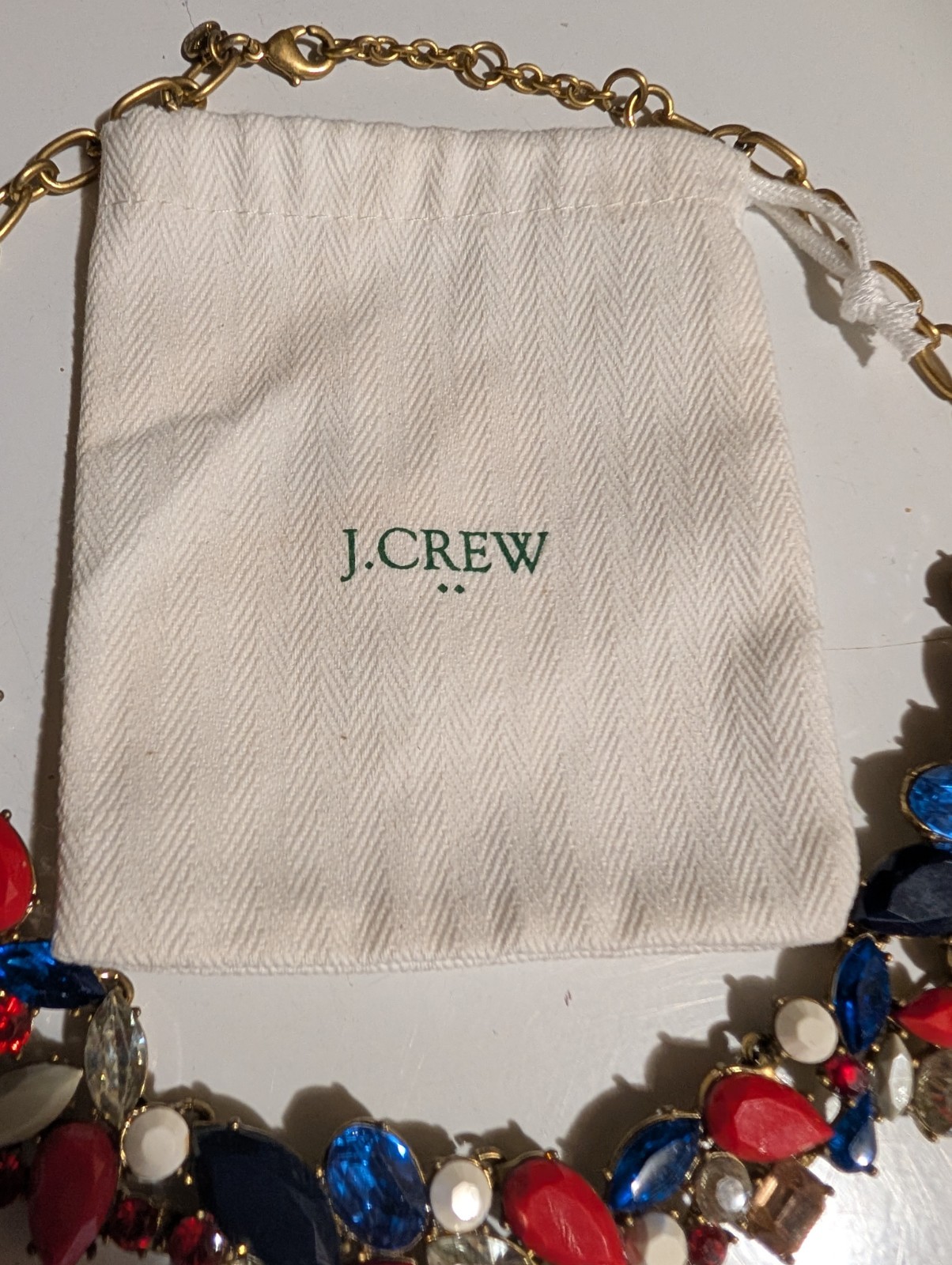 J Crew Statement Necklace Red White & Blue Nautical With Jewelry Pouch
