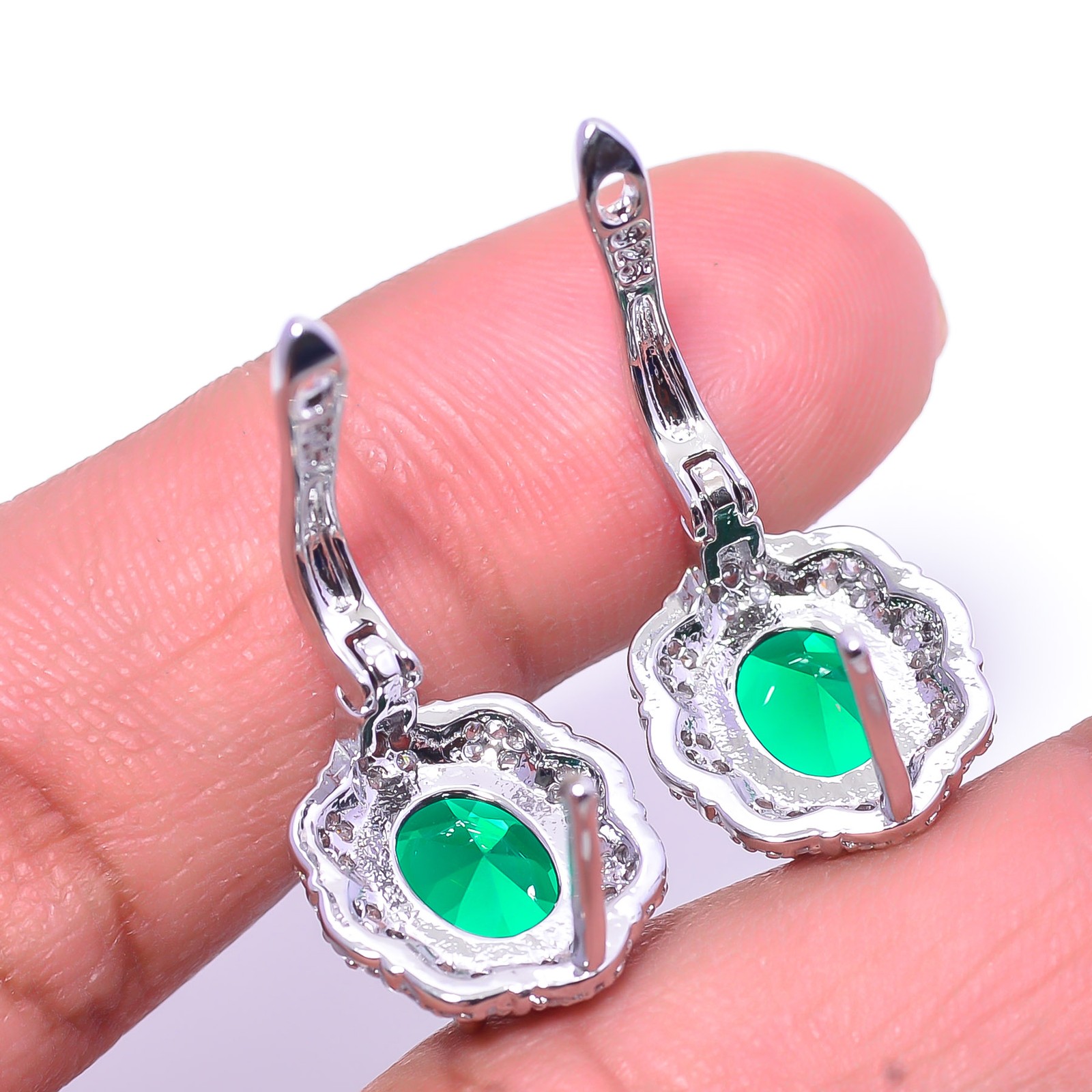 Tsavorite & CZ Gemstone 925 Sterling Silver Handmade Jewelry Earring 0.59″ E17