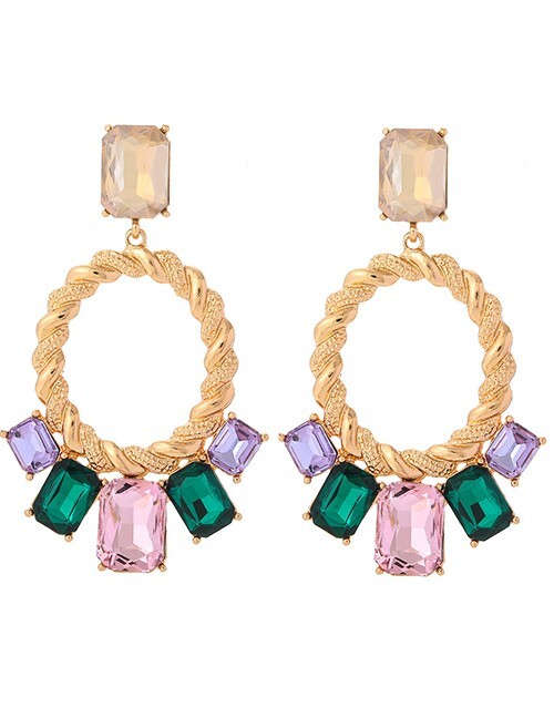 Gold Hoop Earrings Rope Rhinestone Statement Stud Chunky Earrings Multi Color