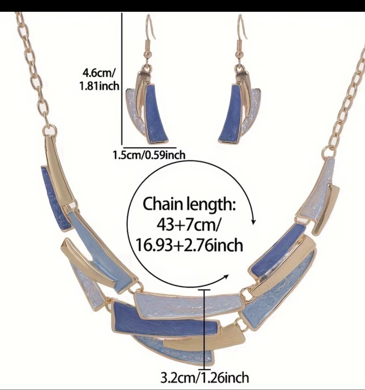 Blue Zinc Alloy Enamel Geometric 2 Piece Necklace Jewelry Sets,