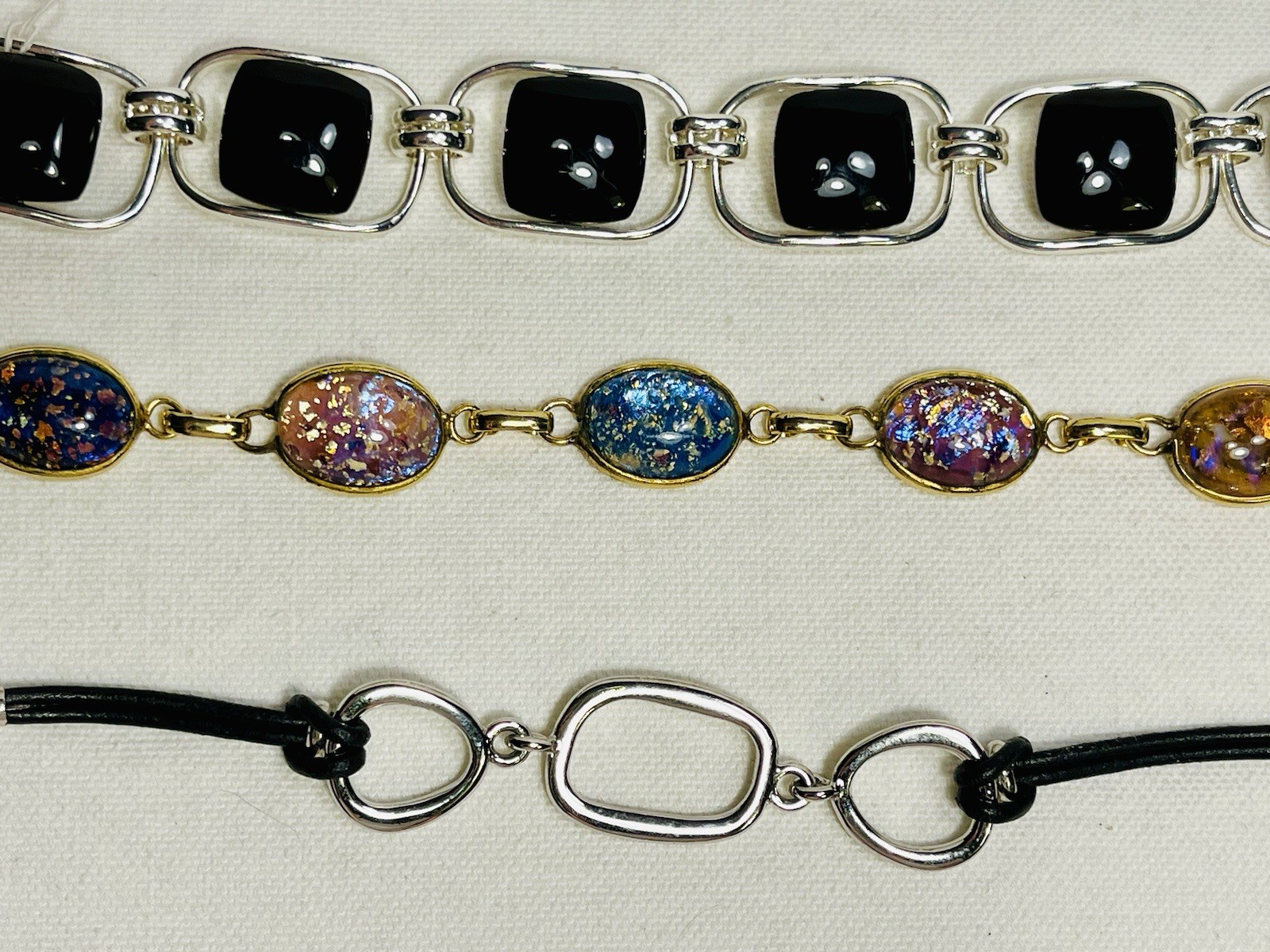 Lot of 3 Bracelets – One Is New With Tags, Art Glass, Mixed Materials Bracelet