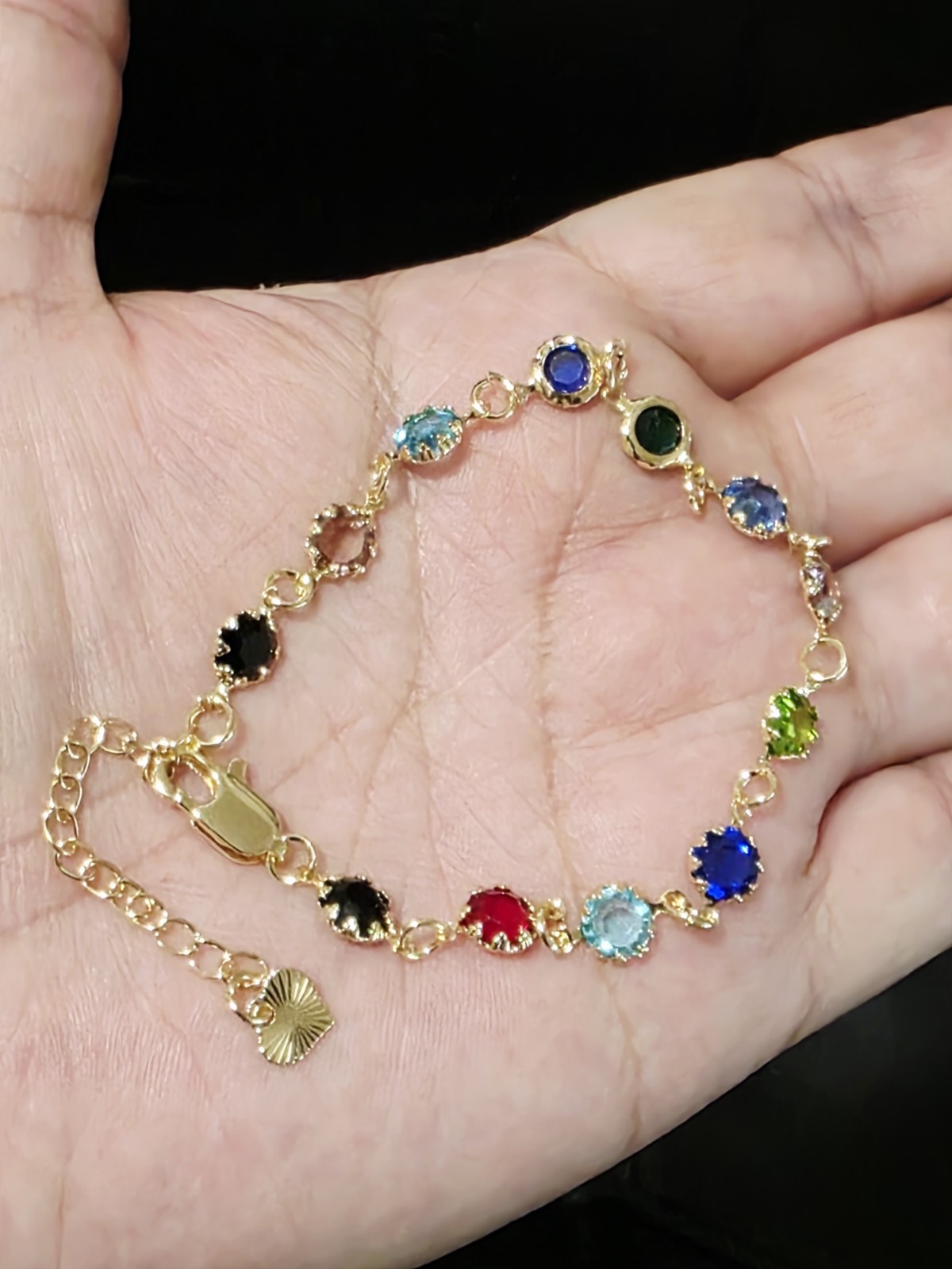 14K Gold Plated Colorful Crystal bracelet 7.25” Long / Pulsera de Cristal- BR199