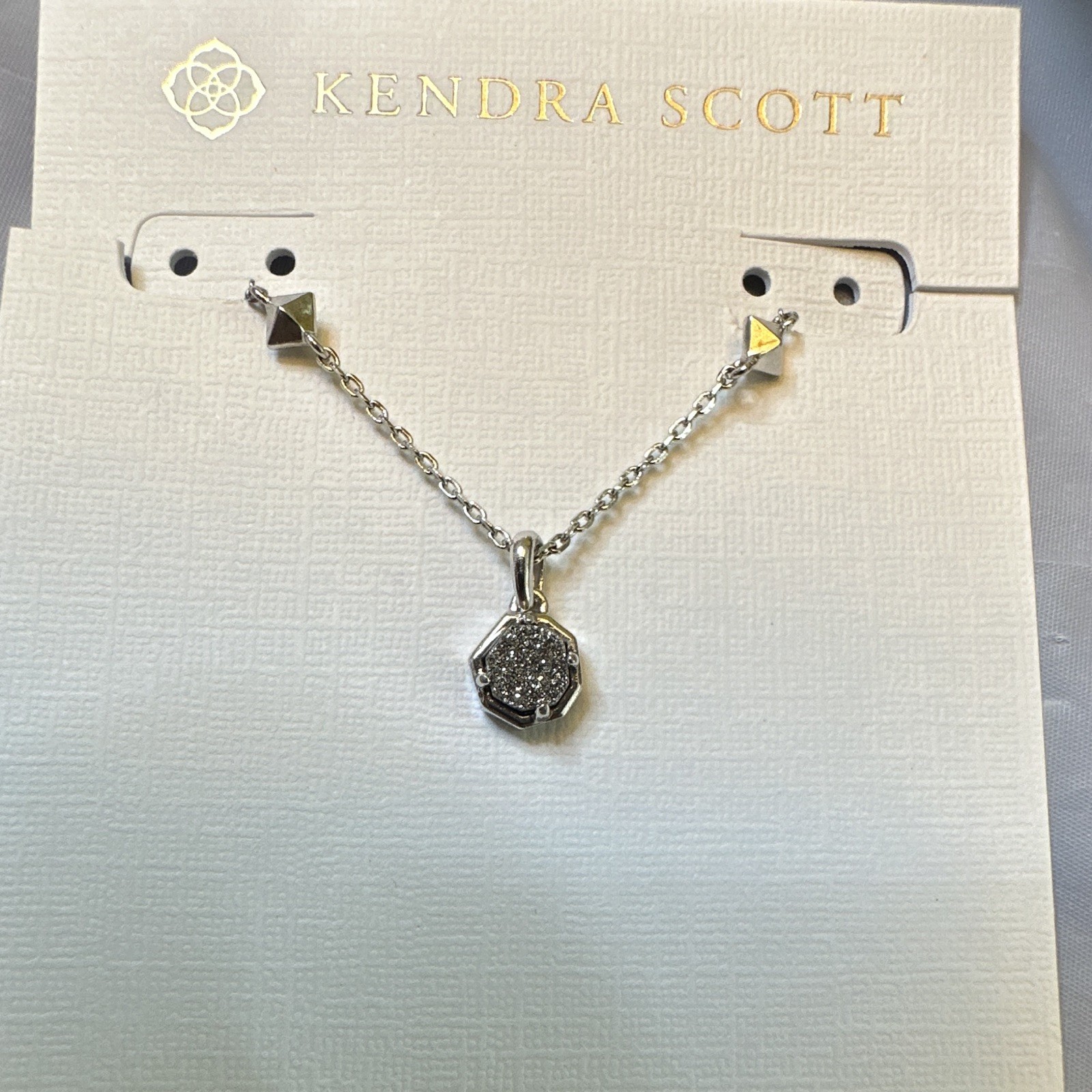 Kendra Scott Silver Hexagon Gray Drusy Quartz Pendant Charm Necklace NWT bags