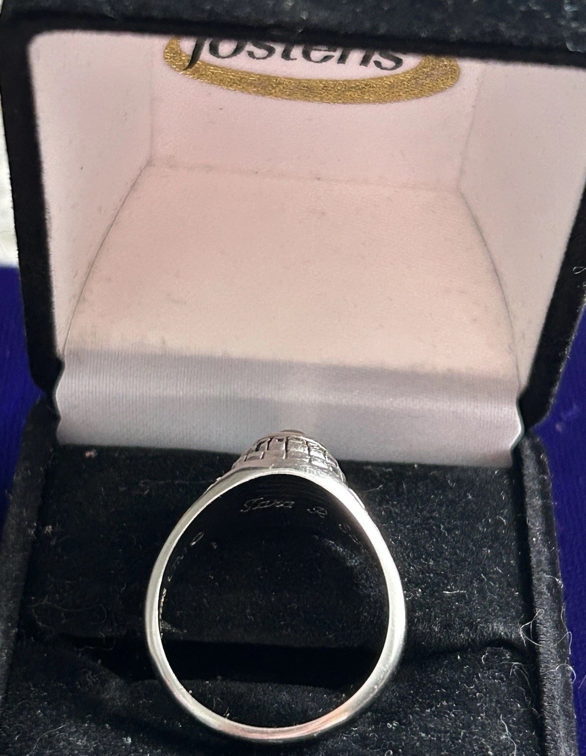 1999 JOSTENS Silver Fergus High Ring Emerald Green Stone Signed Sz 9 Mint In Box