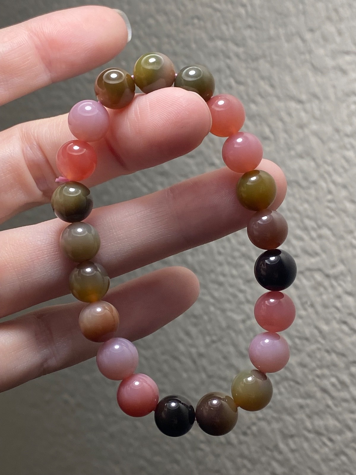 Old Mine Pink Green Tourmaline Bracelet 9.1mm Gemmy Crystal Stretch Bracelet