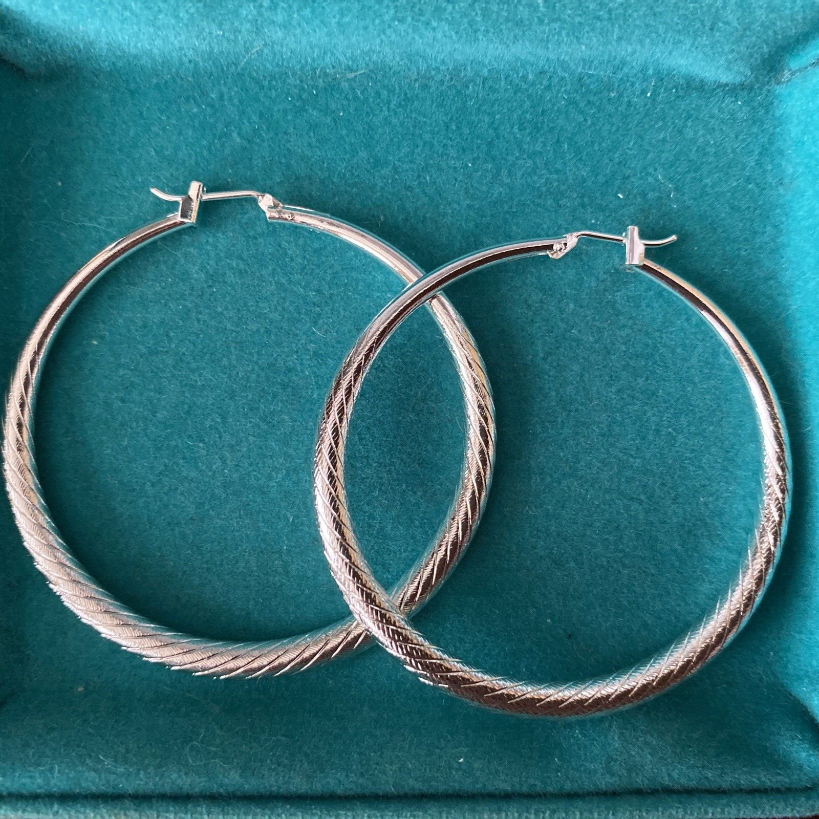 Awesome New Nicely Textured Silver Plated 2″ Round Hoop Earrings II