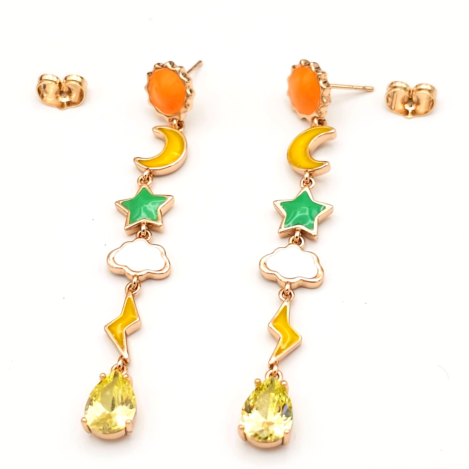 18K Gold Plated Earrings Long Dangle Sun Moon Star Cloud Lightning Rain Boho