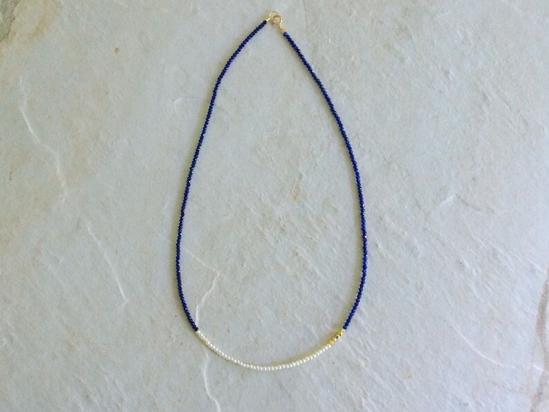 Beautiful Lapis Lazuli & Pearl Faceted Round Gemstone Beads Necklaces 24” Women