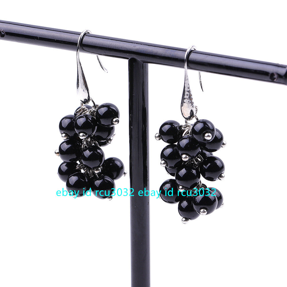 AA 6mm Round Natural Multiple Gemstone Cluster Grape Dangle Silver Hook Earrings