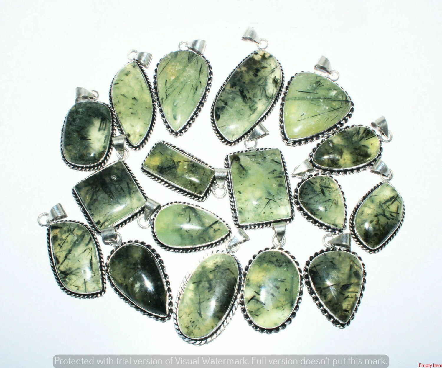 Calming Prehnite Gemstone 925 Sterling Silver Plated Fancy 25 PCs Pendants Lot