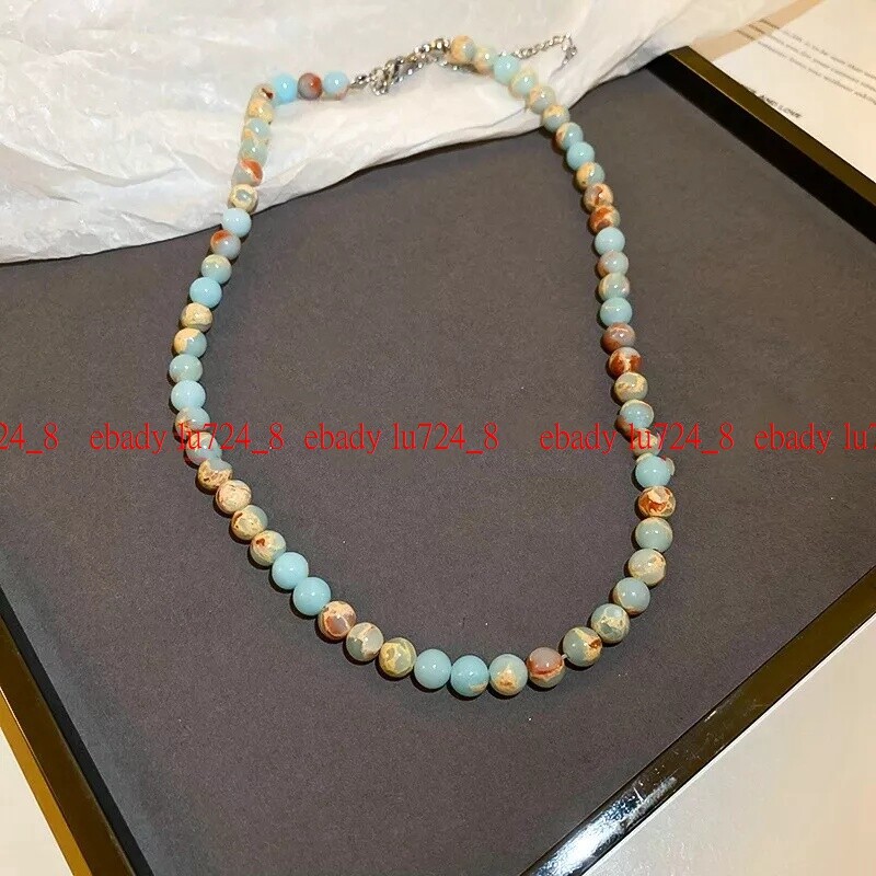 Natural 6/8/10mm Blue Shoushan Stone Round Gemstones Beads Necklace 16-28”
