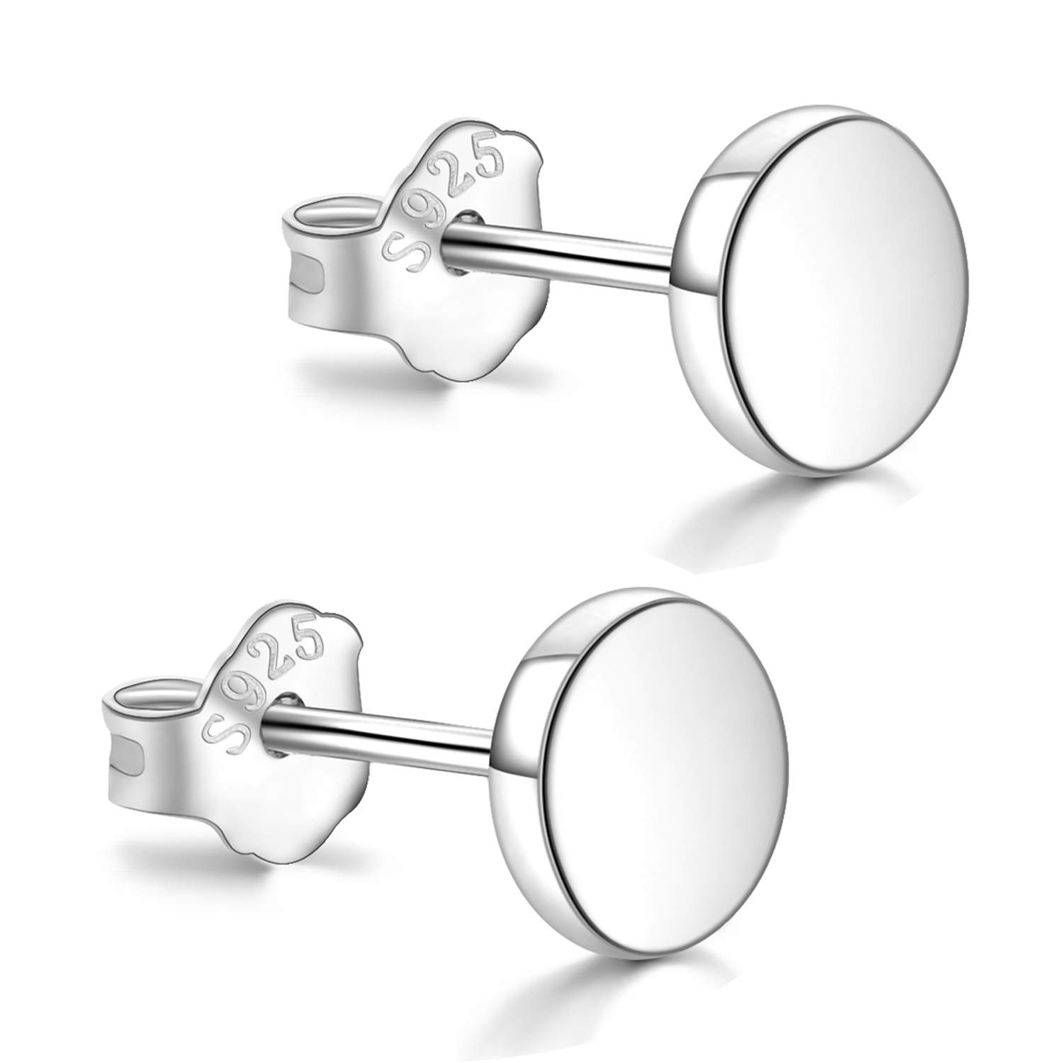 White Gold Plated Sterling Silver Dot Stud Earrings 3mm-10mm Options, Flat Ro…