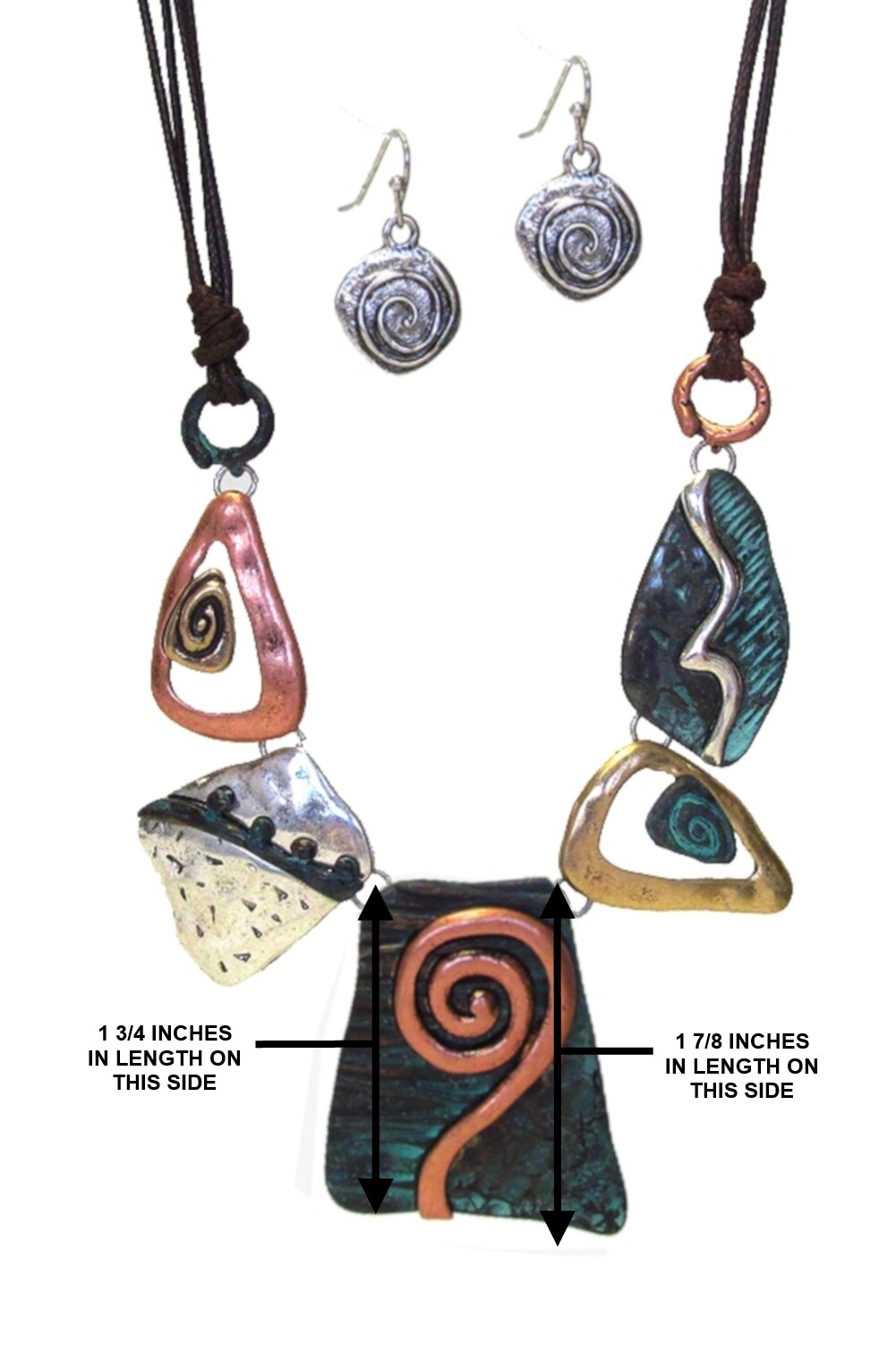 Hammered Necklace Set Silver-Tone Copper-Tone Patina Green Gold-Tone Bib 17”