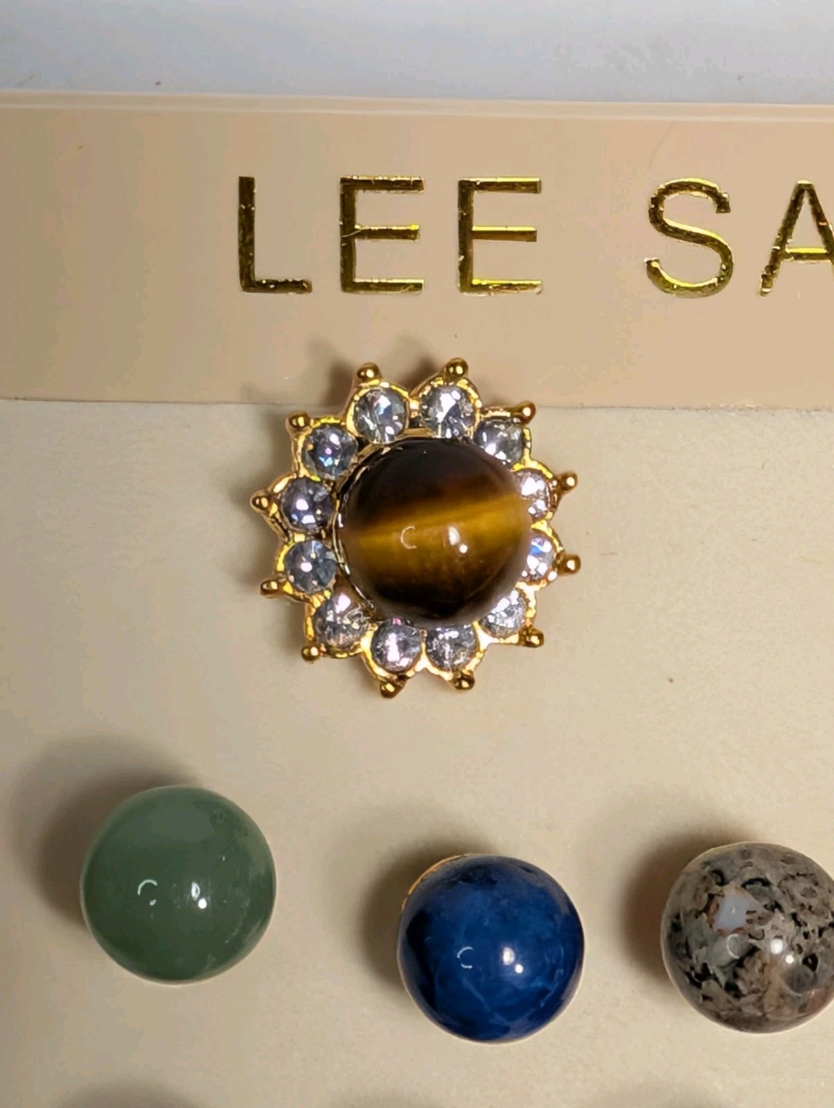 Lee Sands Gold Tone Interchangible 6 Semiprecious Gemstones Pierced Earrings