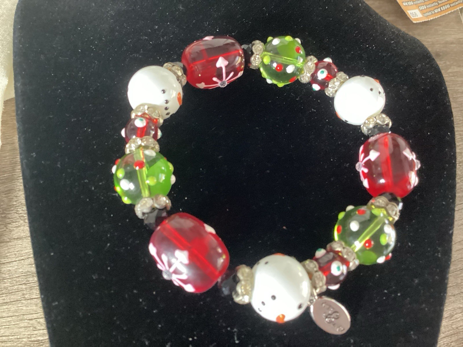 Kate /Macy Sparkling Snowman Design Painted Glass / Acrylic Beads Rhinestones
