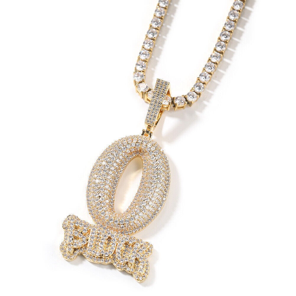 24″ 5A CZ Men O BLOCK ICED Pendant Chain Necklace 18K Gold Plated Silver Hip Hop