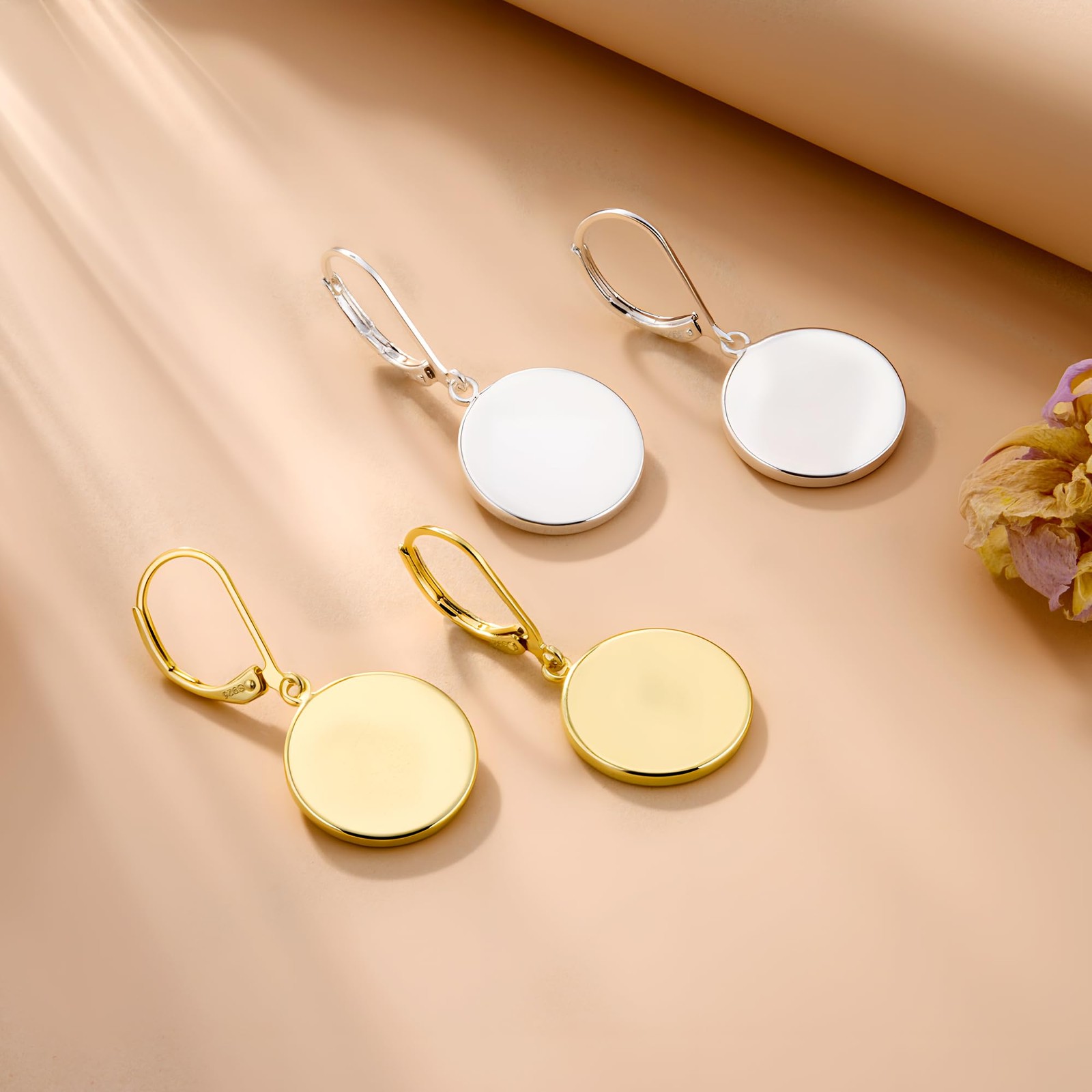 Sterling Silver Disc Dangle Earrings for Women Flat Hypoallergenic Drop Earri…