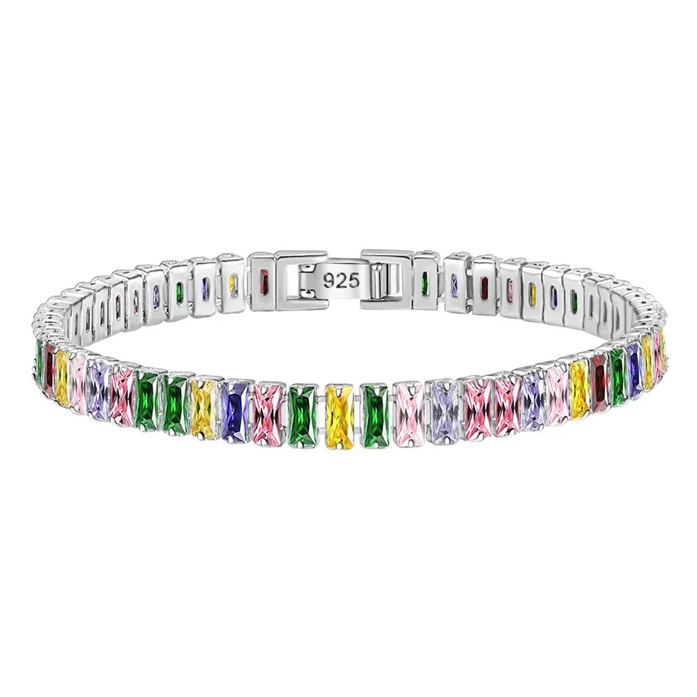925 Sterling Silver Bracelet Women’s Crystal Charm 18cm Wedding Bangle Wristband