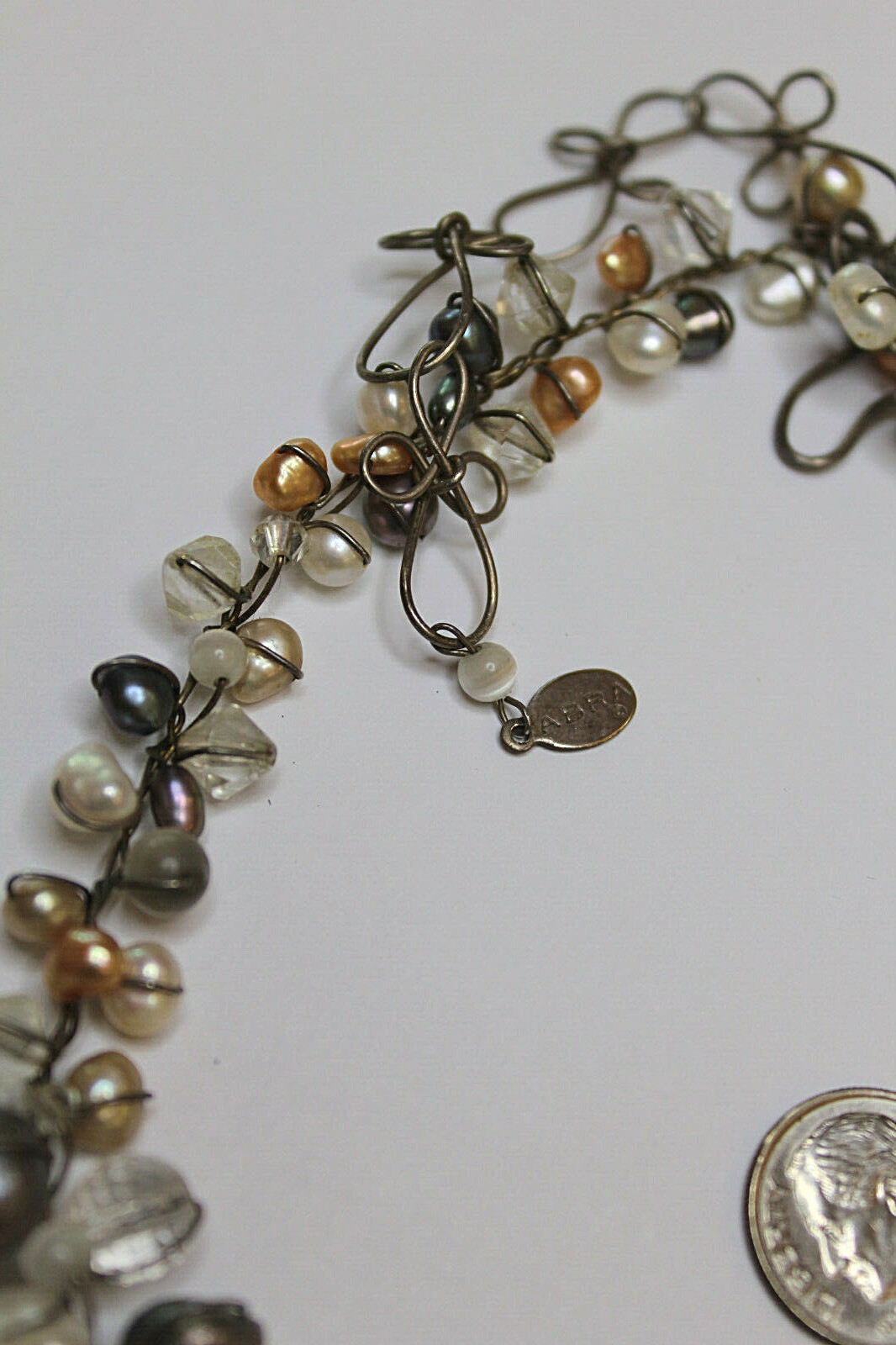 ABRA HANDMADE SILVERTONE MULTI BEAD & COLOR BEAD NECKLACE 15.5-18″, 57.5 GRAMS”