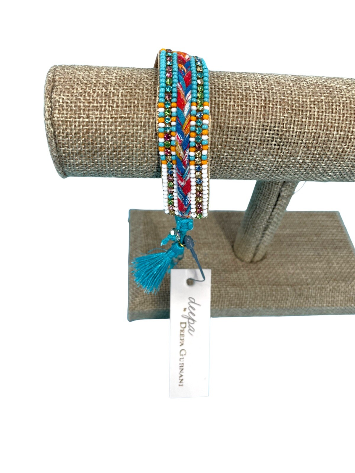 Deepa Gurnani Kaitin Beaded Adjustable Bracelet Aqua Blue Hand Embroidered