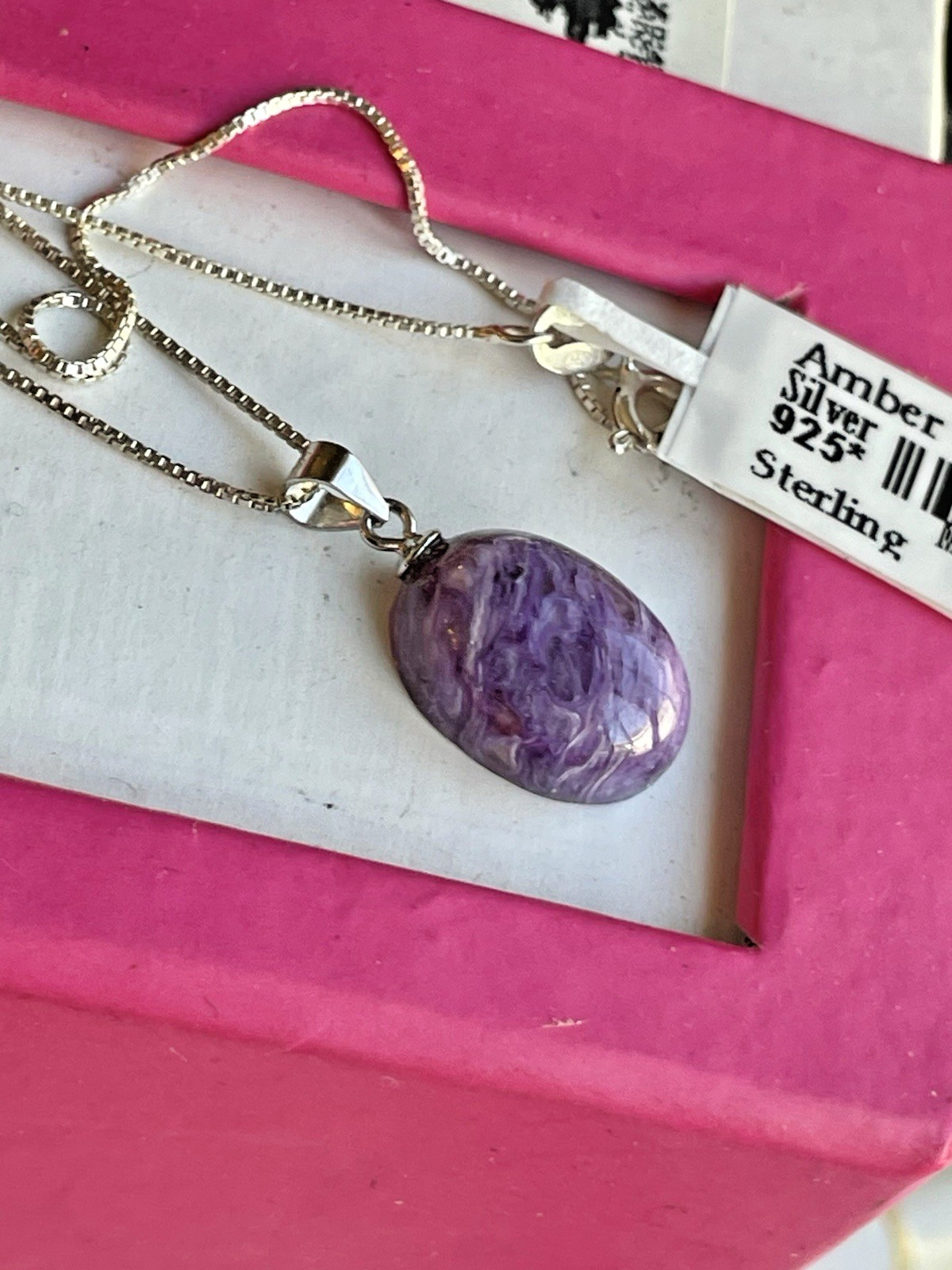 100% Genuine Siberian Russian True Purple Charoite Pendant Sterling Silver