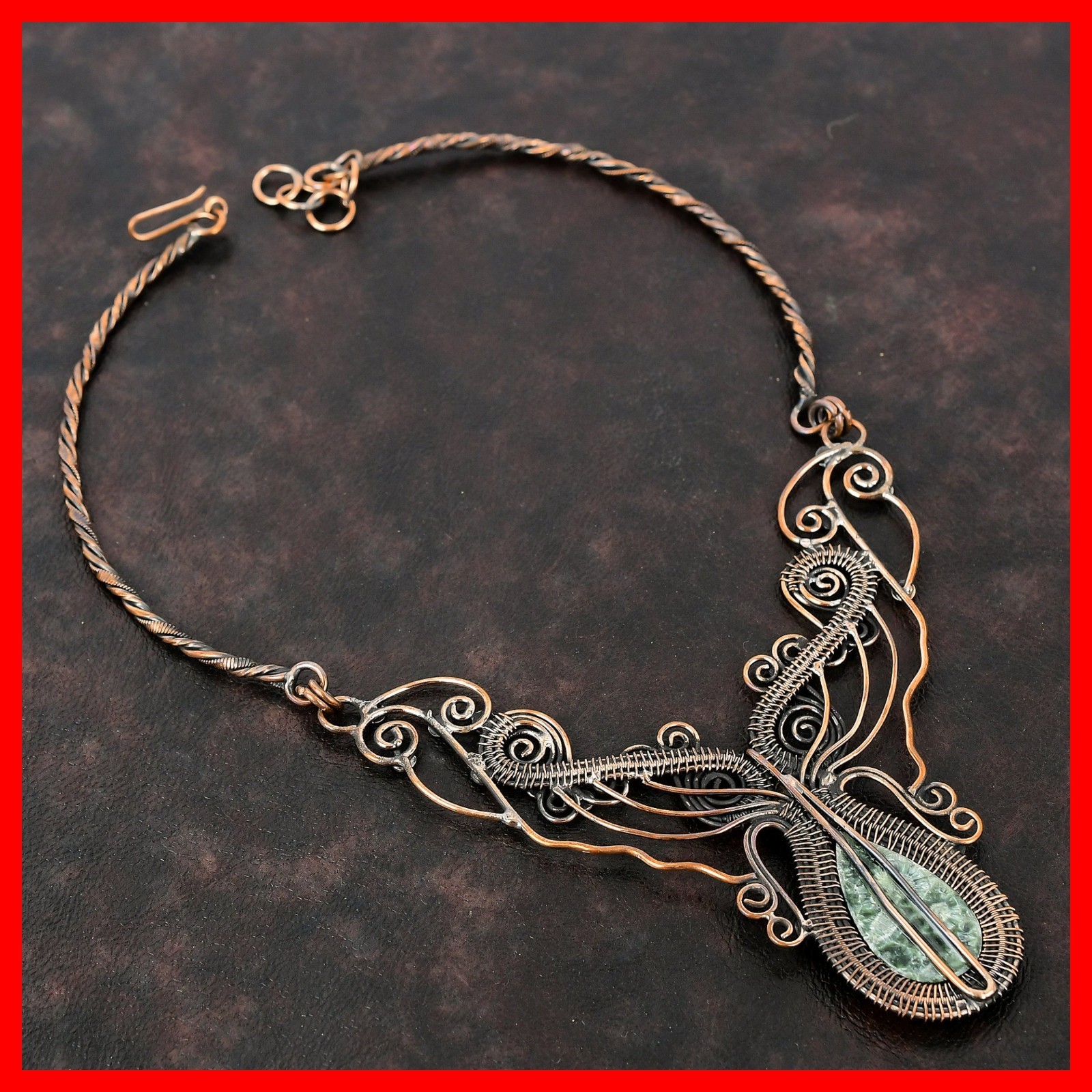 Seraphinite Stone Copper Wire Wrapped Flower Daughter Anniversary Chain Necklace