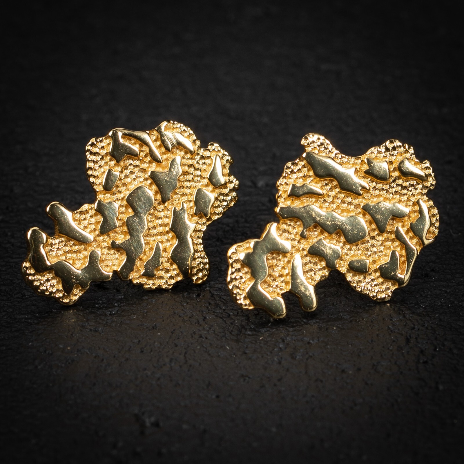 Men’s Hip Hop Large 14K Gold Plated 925 Sterling Screw Back Nugget Stud Earrings